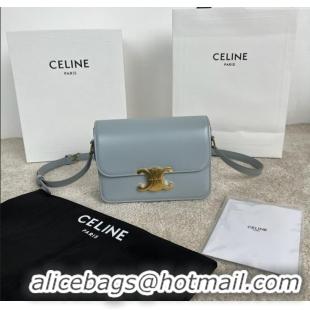 Original Cheap Celine Teen Triomphe Bag in Shiny Calfskin 188423 Ice Blue 2025