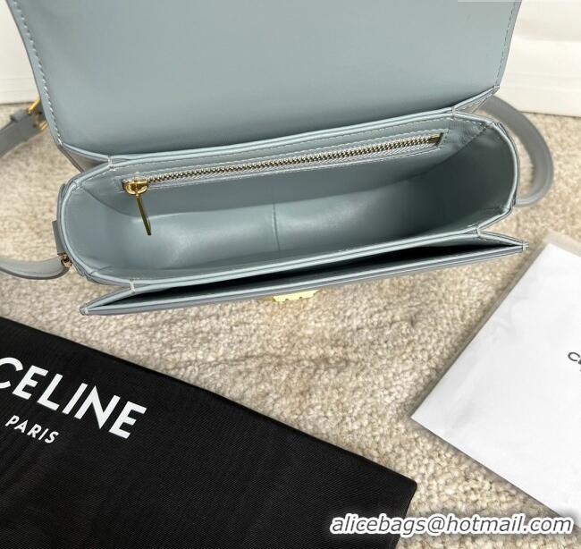 Original Cheap Celine Teen Triomphe Bag in Shiny Calfskin 188423 Ice Blue 2025