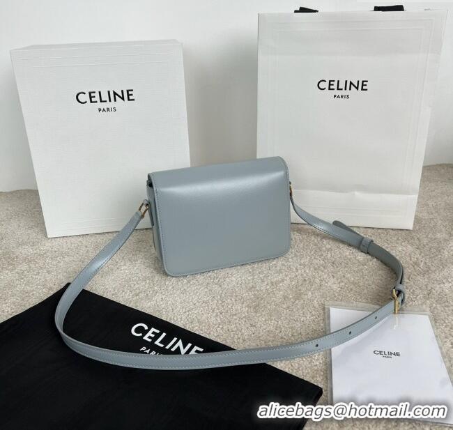 Original Cheap Celine Teen Triomphe Bag in Shiny Calfskin 188423 Ice Blue 2025