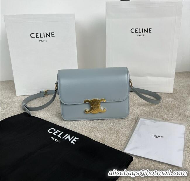 Original Cheap Celine Teen Triomphe Bag in Shiny Calfskin 188423 Ice Blue 2025