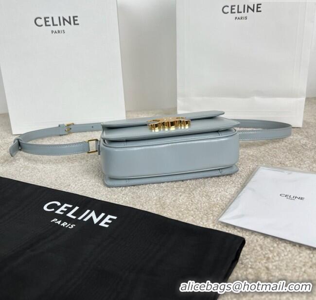 Original Cheap Celine Teen Triomphe Bag in Shiny Calfskin 188423 Ice Blue 2025