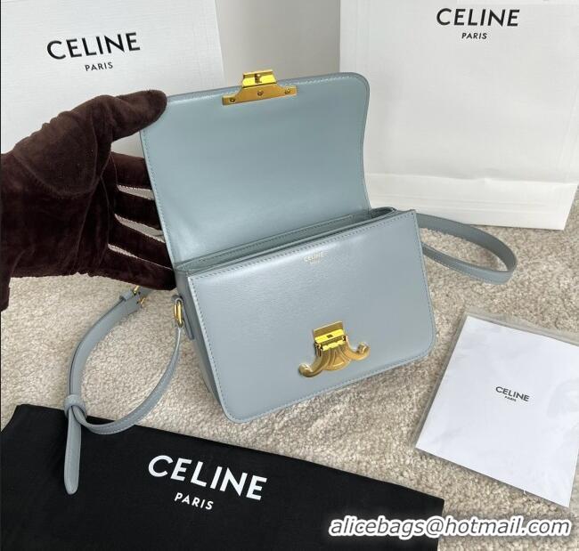 Original Cheap Celine Teen Triomphe Bag in Shiny Calfskin 188423 Ice Blue 2025
