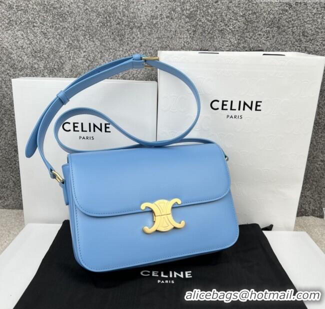 Top Grade Celine Classique Triomphe Bag in Shiny Calfskin 187363 Aqua Blue 2025