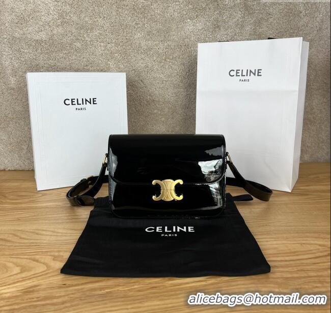 New Cheap Celine Classique Triomphe Bag in Patent Calfskin 187363 Black 2025