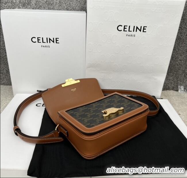 Market Sells Celine Teen Triomphe Bag in Canvas & Calfskin 188423 Brown 2025