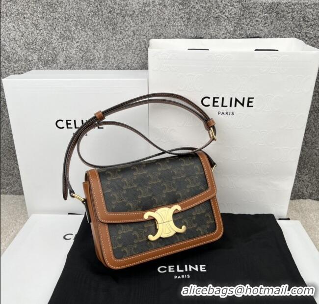 Market Sells Celine Teen Triomphe Bag in Canvas & Calfskin 188423 Brown 2025