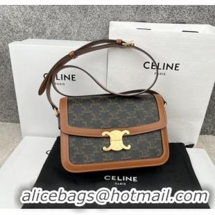 Famous Brand Celine Classique Triomphe Bag in Canvas & Calfskin 187363 Brown 2025