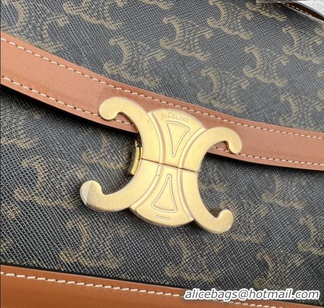 Famous Brand Celine Classique Triomphe Bag in Canvas & Calfskin 187363 Brown 2025