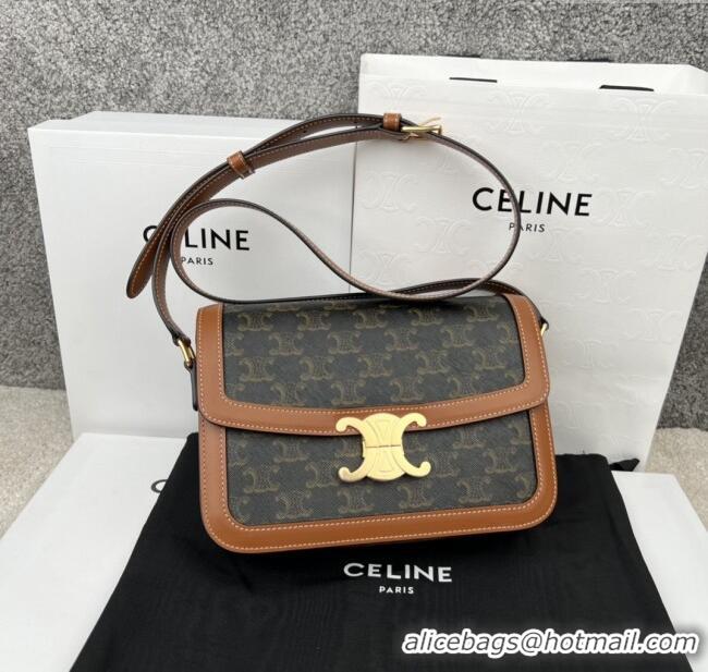 Famous Brand Celine Classique Triomphe Bag in Canvas & Calfskin 187363 Brown 2025