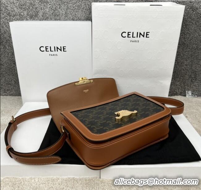 Famous Brand Celine Classique Triomphe Bag in Canvas & Calfskin 187363 Brown 2025