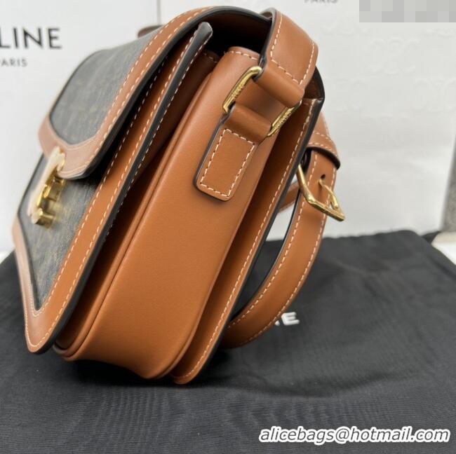 Famous Brand Celine Classique Triomphe Bag in Canvas & Calfskin 187363 Brown 2025