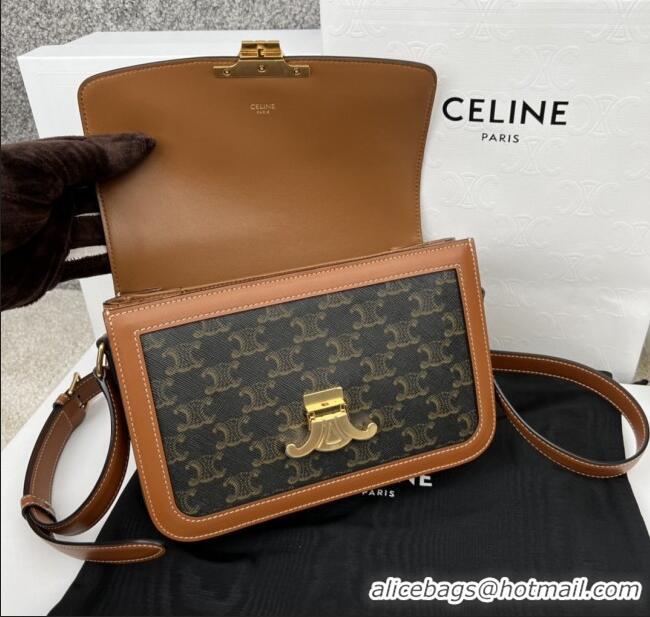Famous Brand Celine Classique Triomphe Bag in Canvas & Calfskin 187363 Brown 2025