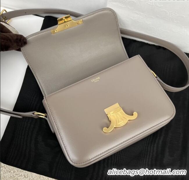 Top Grade Celine Teen Triomphe Bag in Shiny Calfskin 188423 Pebble Grey 2025