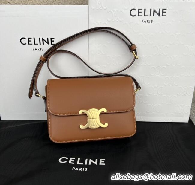 New Fashion Celine Teen Triomphe Bag in Shiny Calfskin 188423 Brown 2025