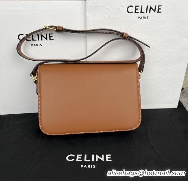 Pretty Style Celine Classique Triomphe Bag in Shiny Calfskin 187363 Brown 2025