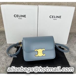 Best Quality Celine Teen Triomphe Bag in Shiny Calfskin 188423 Grey-blue 2025