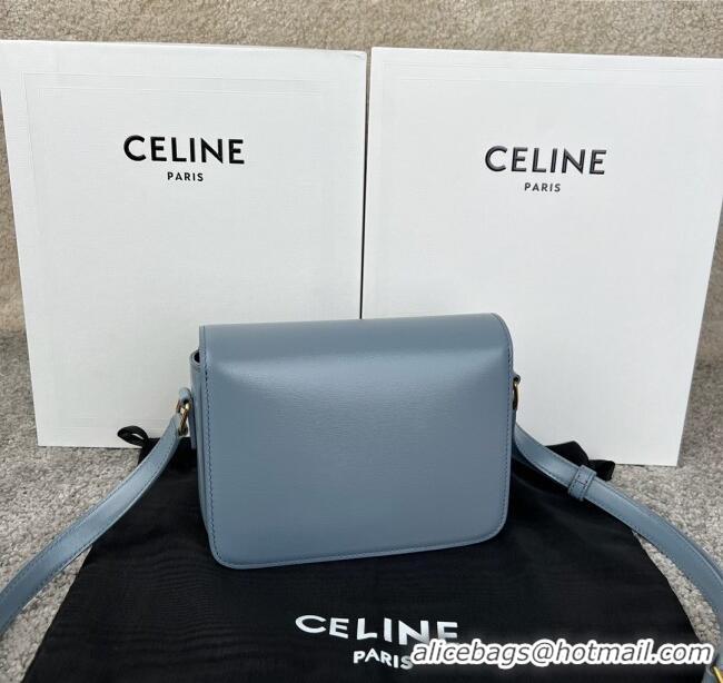 Best Quality Celine Teen Triomphe Bag in Shiny Calfskin 188423 Grey-blue 2025