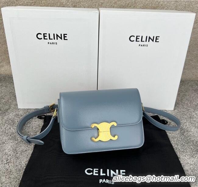 Best Quality Celine Teen Triomphe Bag in Shiny Calfskin 188423 Grey-blue 2025