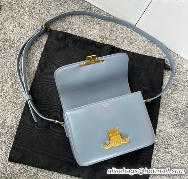 Best Quality Celine Teen Triomphe Bag in Shiny Calfskin 188423 Grey-blue 2025