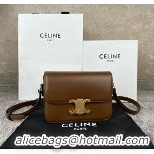 Good Looking Celine Teen Triomphe Bag in Shiny Calfskin 188423 Khaki Brown 2025