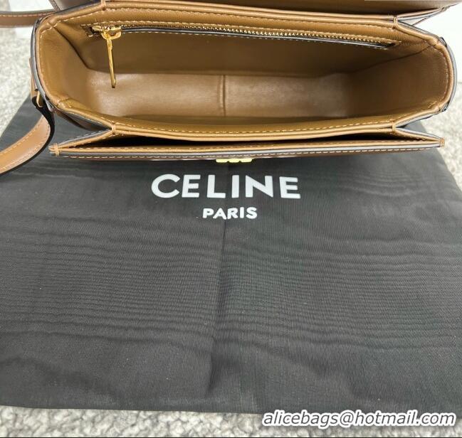 Good Looking Celine Teen Triomphe Bag in Shiny Calfskin 188423 Khaki Brown 2025