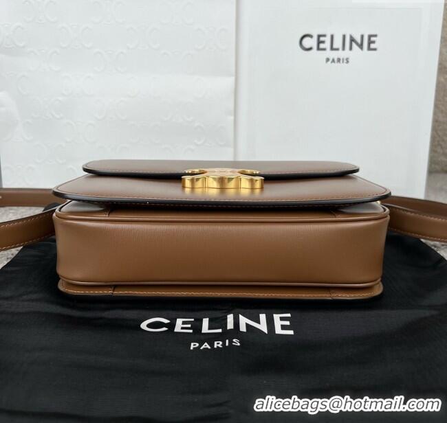 Top Grade Celine Classique Triomphe Bag in Shiny Calfskin 187363 Khaki Brown 2025