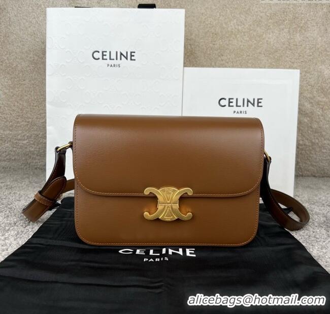 Top Grade Celine Classique Triomphe Bag in Shiny Calfskin 187363 Khaki Brown 2025