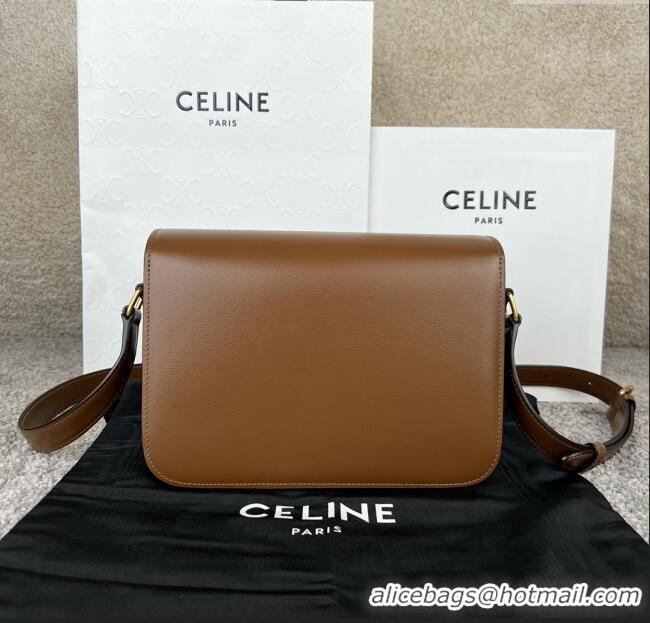 Top Grade Celine Classique Triomphe Bag in Shiny Calfskin 187363 Khaki Brown 2025