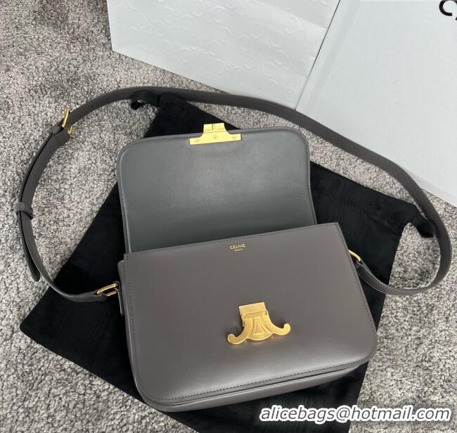 Fashion Cheap Celine Classique Triomphe Bag in Shiny Calfskin 187363 Lava Grey 2025