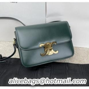 Luxury Cheap Celine Teen Triomphe Bag in Shiny Calfskin 188423 Dark Green 2025