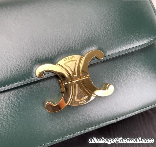 Luxury Cheap Celine Teen Triomphe Bag in Shiny Calfskin 188423 Dark Green 2025