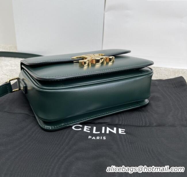 Luxury Cheap Celine Teen Triomphe Bag in Shiny Calfskin 188423 Dark Green 2025