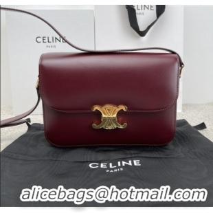 Top Design Celine Classique Triomphe Bag in Shiny Calfskin 187363 Burgundy 2025