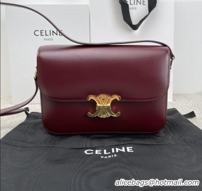 Top Design Celine Classique Triomphe Bag in Shiny Calfskin 187363 Burgundy 2025