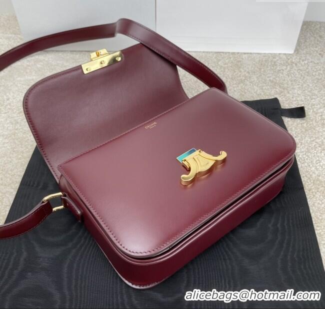 Top Design Celine Classique Triomphe Bag in Shiny Calfskin 187363 Burgundy 2025