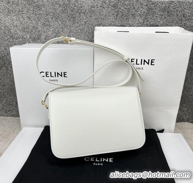 Luxury Cheap Celine Classique Triomphe Bag in Shiny Calfskin 187363 White 2025