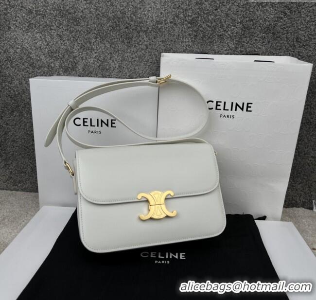 Luxury Cheap Celine Classique Triomphe Bag in Shiny Calfskin 187363 White 2025