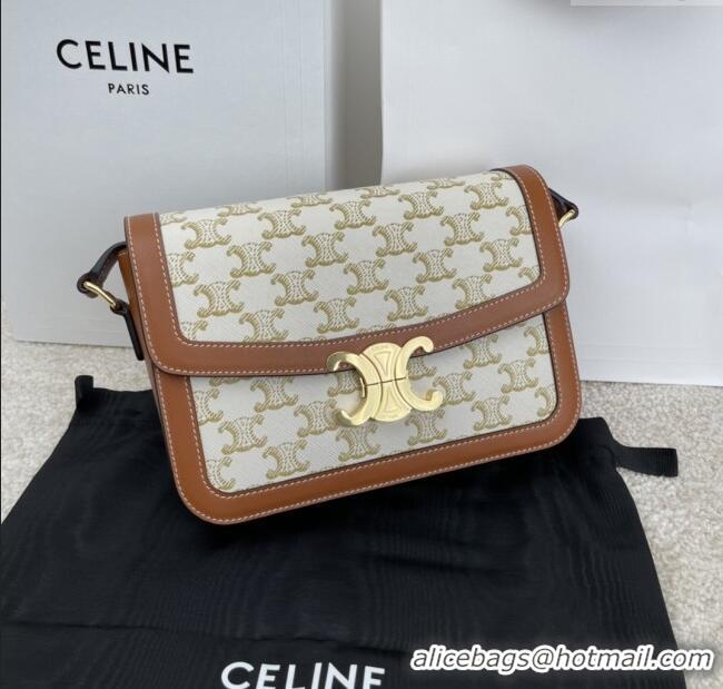 Promotional Celine Classique Triomphe Bag in Triomphe Canvas & Calfskin 187363 White 2025