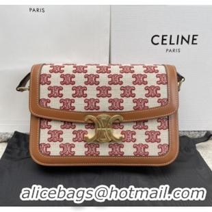 Classic Specials Celine Classique Triomphe Bag in Triomphe Embroidery Canvas & Calfskin 187363 Brown/Red 2025