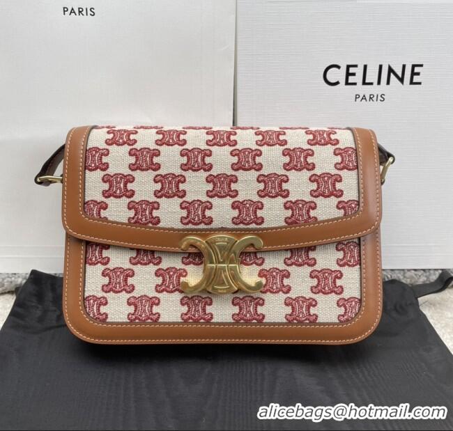 Classic Specials Celine Classique Triomphe Bag in Triomphe Embroidery Canvas & Calfskin 187363 Brown/Red 2025