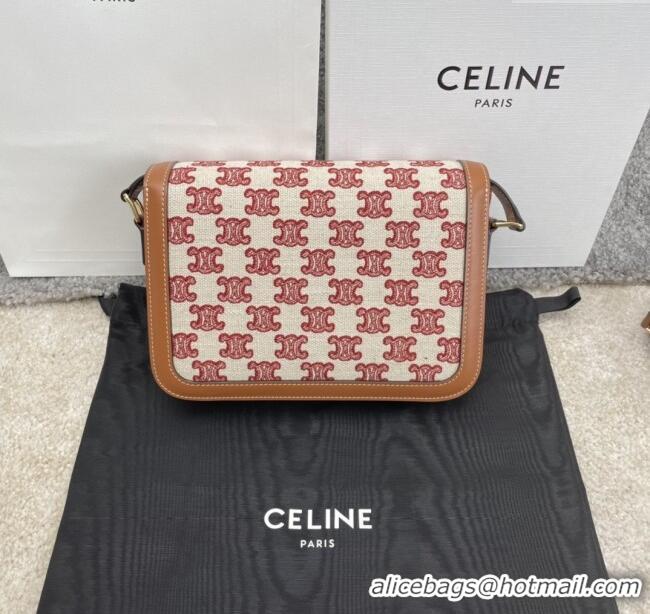 Classic Specials Celine Classique Triomphe Bag in Triomphe Embroidery Canvas & Calfskin 187363 Brown/Red 2025