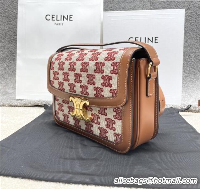 Classic Specials Celine Classique Triomphe Bag in Triomphe Embroidery Canvas & Calfskin 187363 Brown/Red 2025