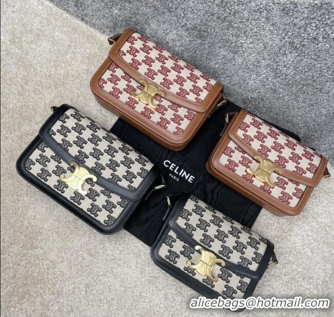 Classic Specials Celine Classique Triomphe Bag in Triomphe Embroidery Canvas & Calfskin 187363 Brown/Red 2025
