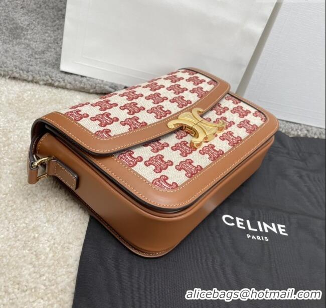 Classic Specials Celine Classique Triomphe Bag in Triomphe Embroidery Canvas & Calfskin 187363 Brown/Red 2025