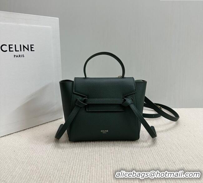 Best Product Celine Belt Pico Mini Bag in Grained Leather 194263 Green 2025