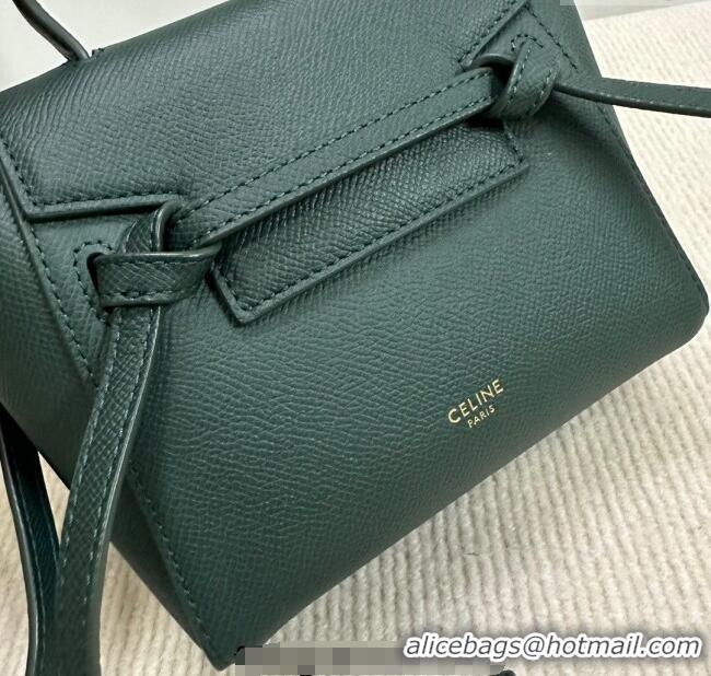Best Product Celine Belt Pico Mini Bag in Grained Leather 194263 Green 2025