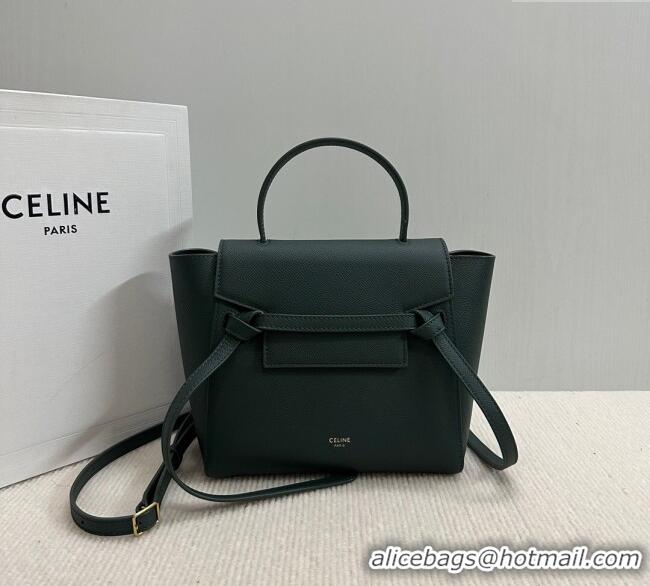 Famous Brand Celine Belt Pico Nano Bag in Grained Leather 189003 Green 2025