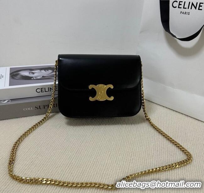 Famous Brand Celine College Triomphe Chain Bag in Calfskin Leather 113583 Black 2025