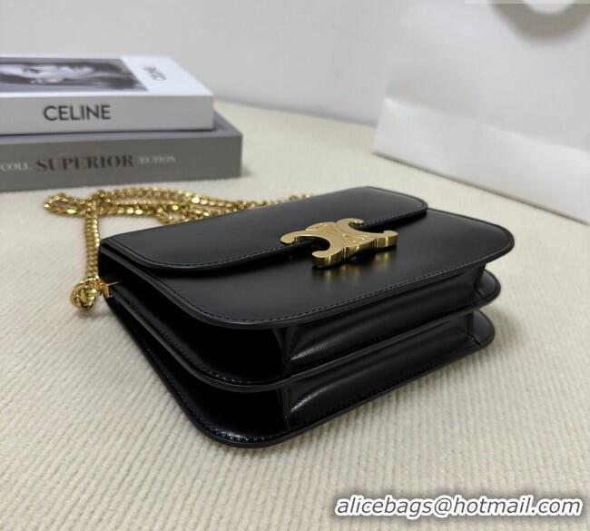 Famous Brand Celine College Triomphe Chain Bag in Calfskin Leather 113583 Black 2025