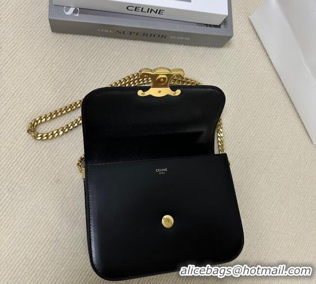 Famous Brand Celine College Triomphe Chain Bag in Calfskin Leather 113583 Black 2025